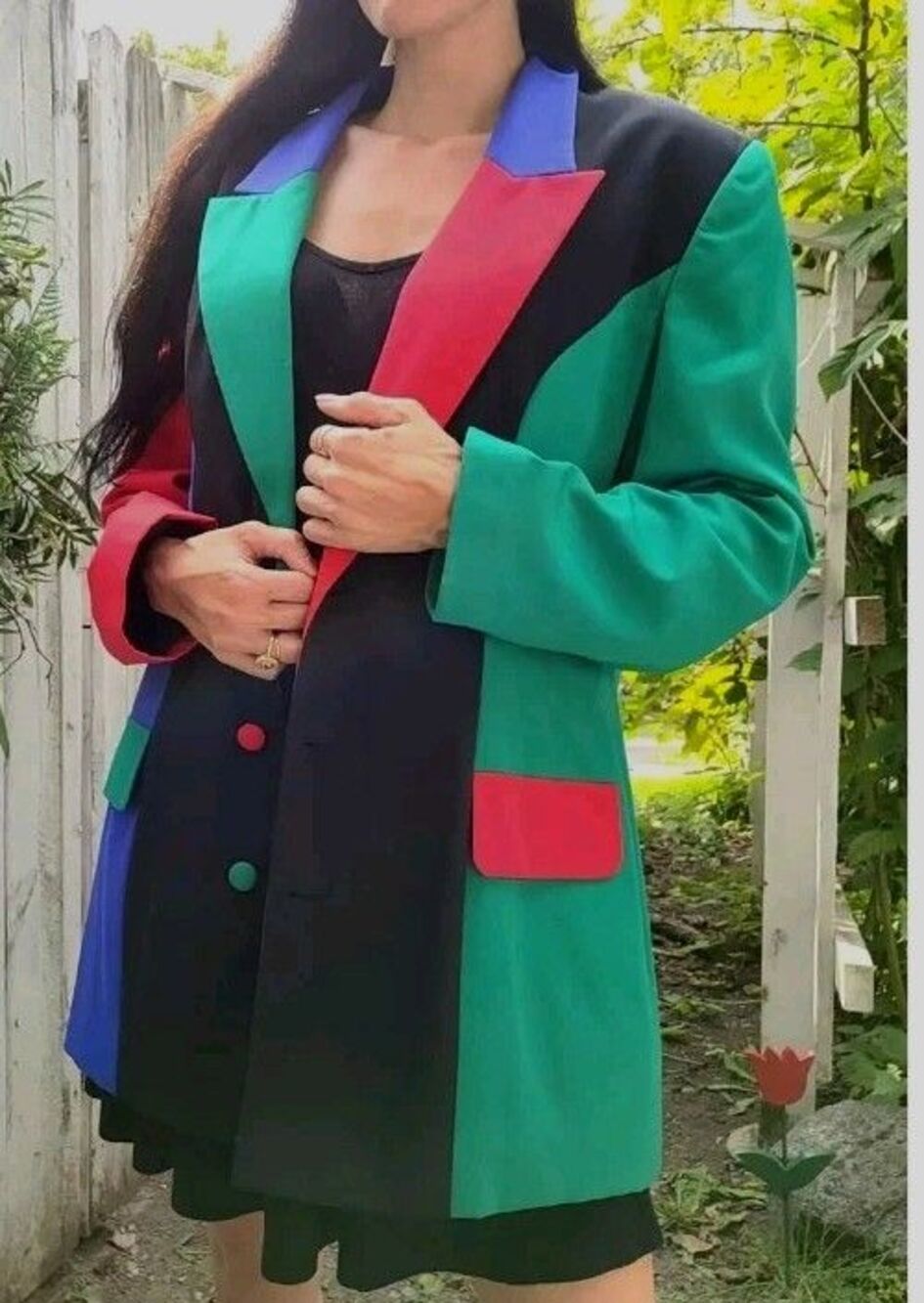 VTG 90s Color Block Blazer Womens S Bold Geometric Art Jacket Memphis New Wave 4